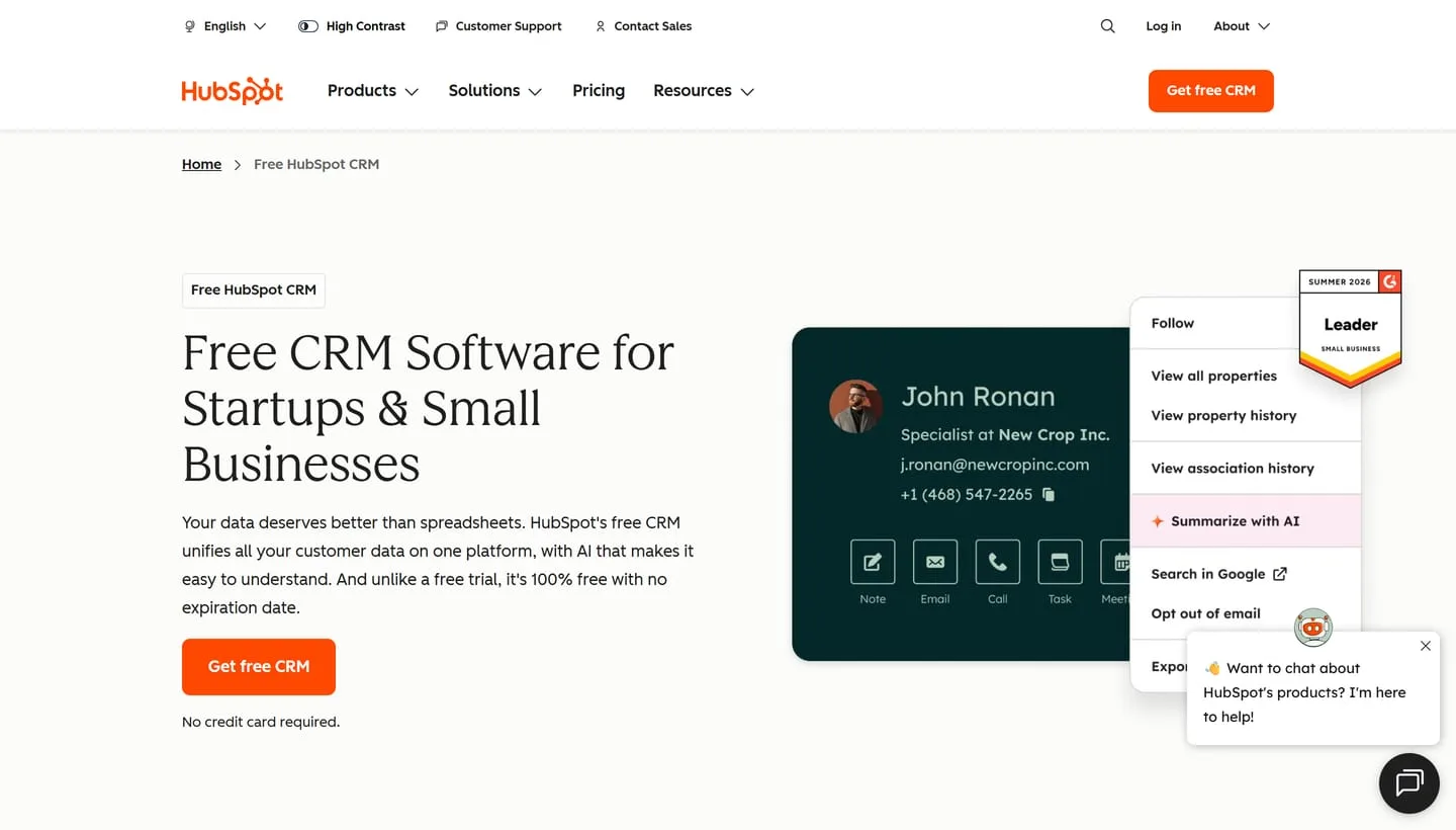 The HubSpot homepage