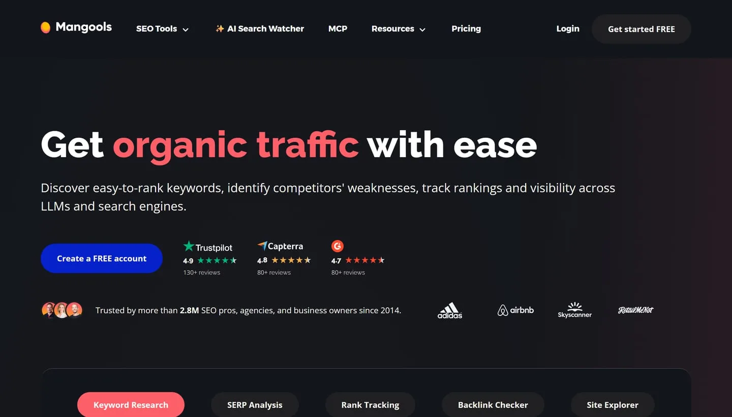 The Mangools homepage