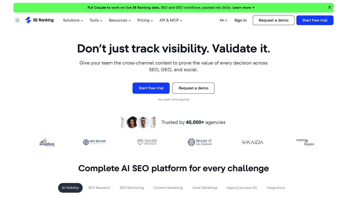 The SE Ranking homepage